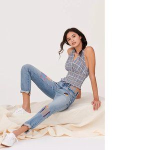 Pilcro and the Letterpress Distressed Blue Boyfriend Jeans